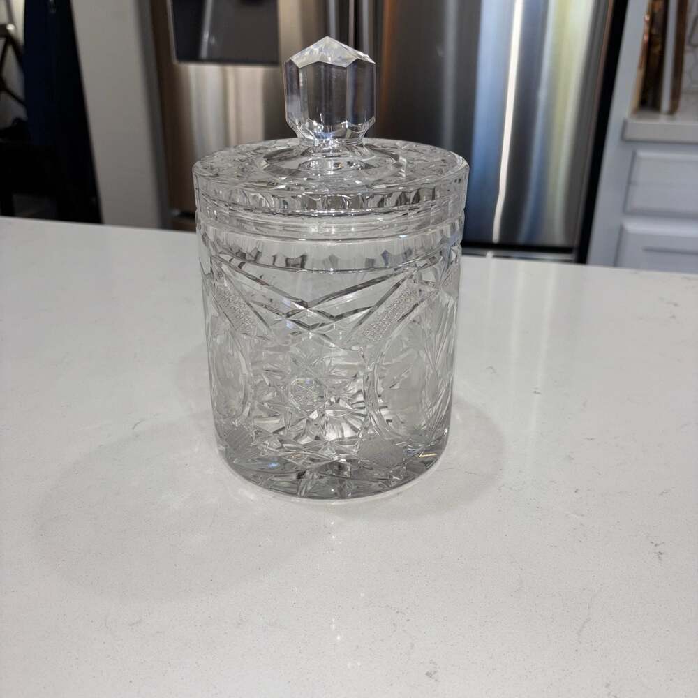Vintage Hand Cut Crystal Lidded Ice Bucket Biscuit Jar 7 Inches Tall